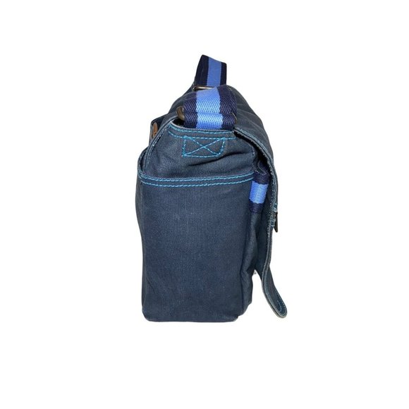 Vintage GAP Blue Canvas Messenger Bag Book Bag 90s Y2K GUC Yellow PVC Interior - Picture 7 of 14